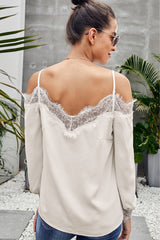 V Neck Cold Shoulder Lace Stitched Blouse