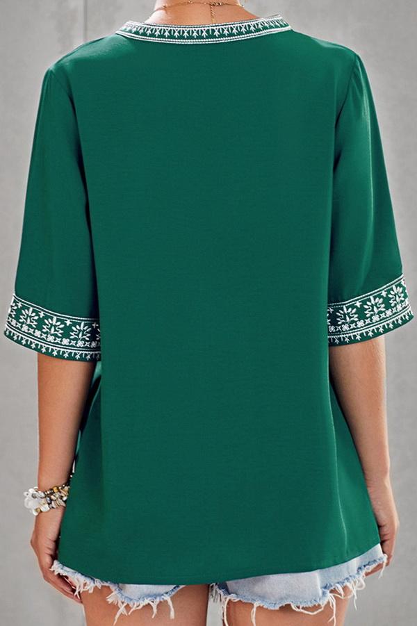 V-neck Ethnic Style Embroidered Lace Blouse