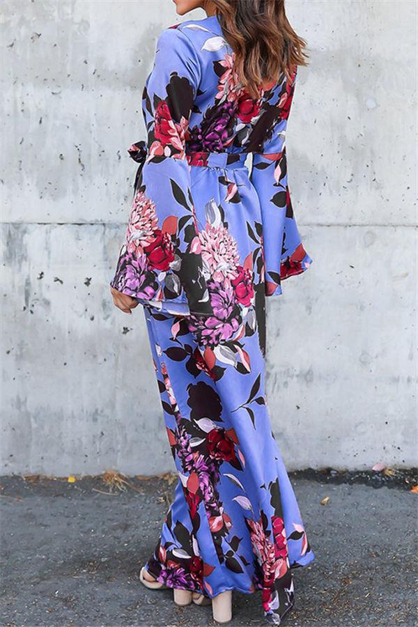 Floral V Neck Slit Maxi Dress