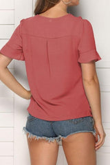 V-neck Flounce Sleeve Chiffon Blouse