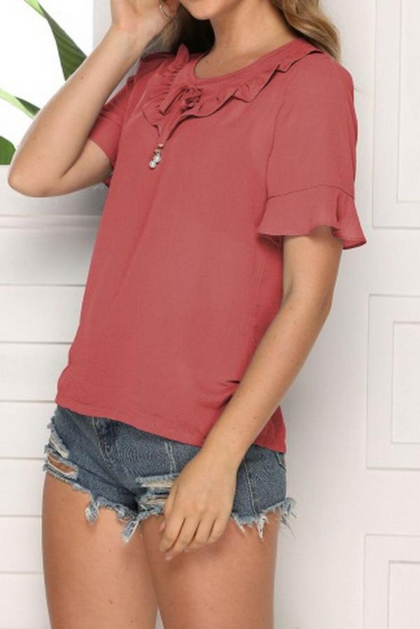 V-neck Flounce Sleeve Chiffon Blouse