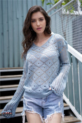 V Neck Hollow Out Sweater