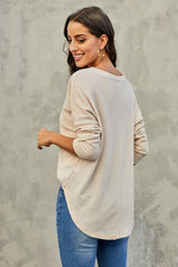 V-neck Loose Waffle Knit Pullover
