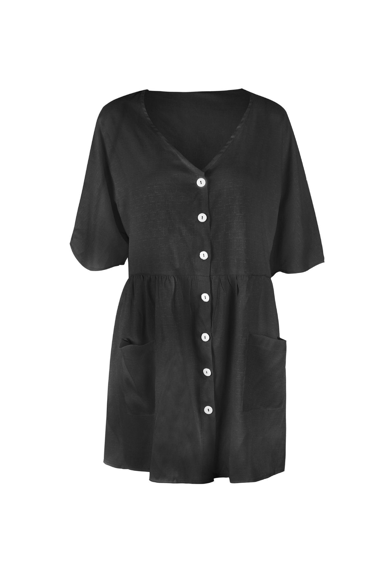 V Neck Pockets Loose Dress