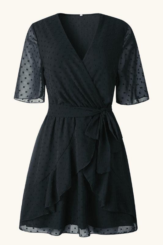 V-neck Ruffled Sash Belt Wrap Dress