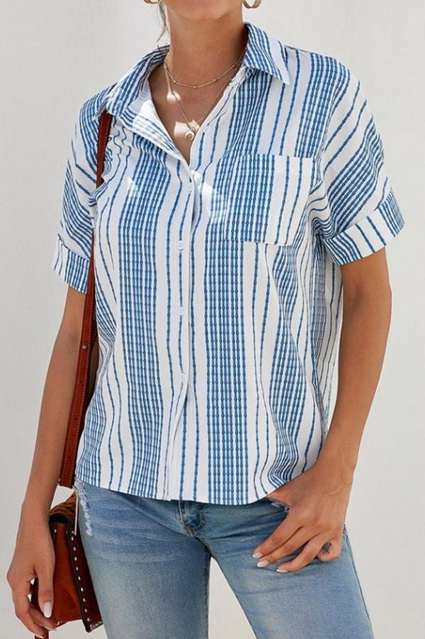 V-neck Single-breasted Loose Short-sleeved Shirt