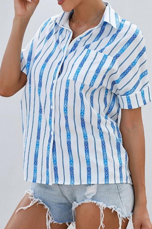 V-neck Single-breasted Loose Short-sleeved Shirt