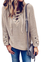 V Neck Striped Bandage Cross Ties Sweater