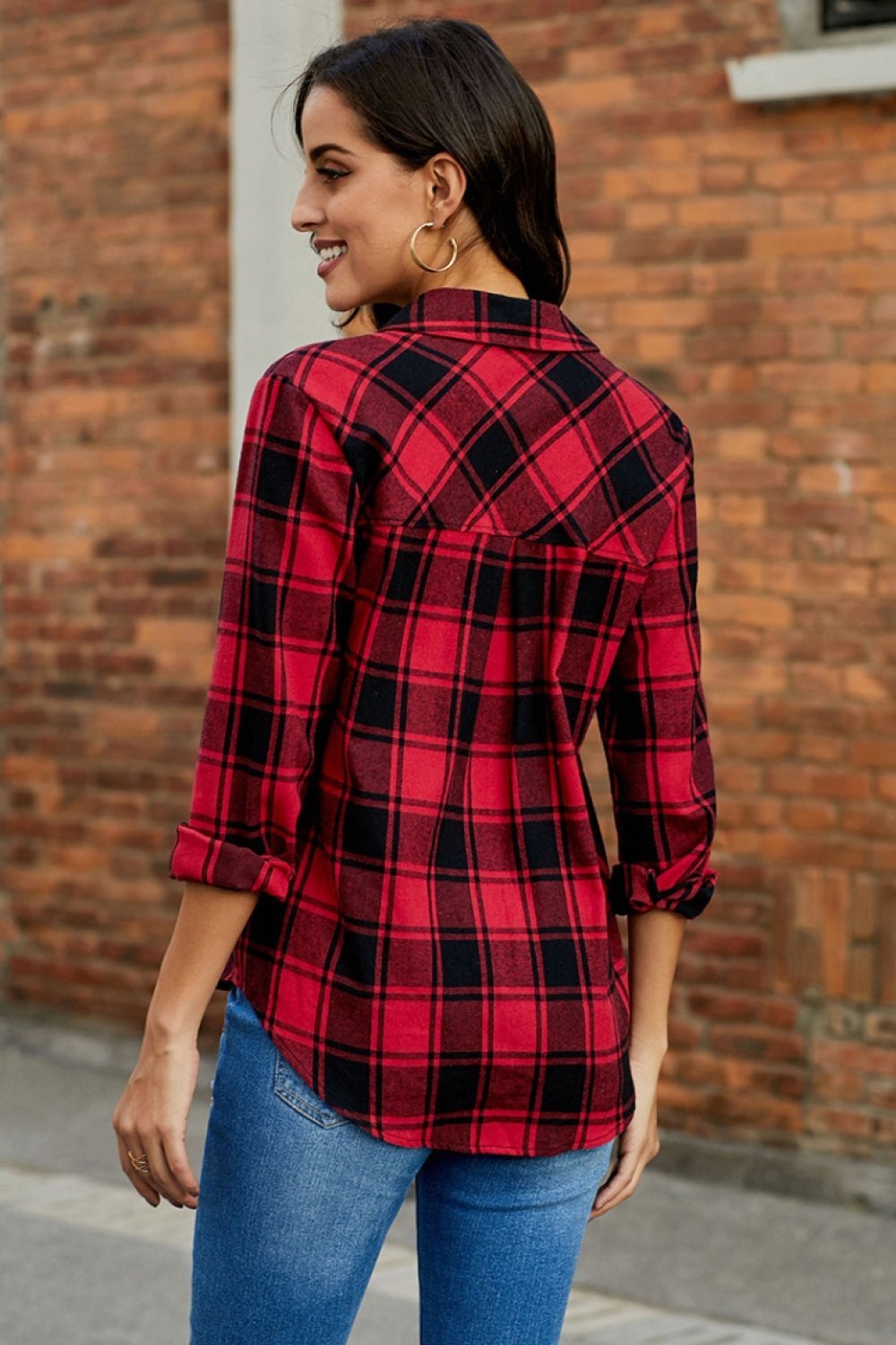 Versatile Plaid Roll Sleeve Shirt