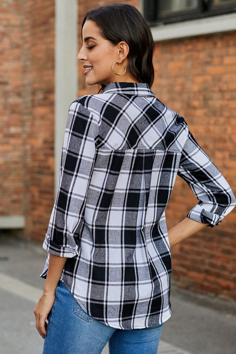 Versatile Plaid Roll Sleeve Shirt