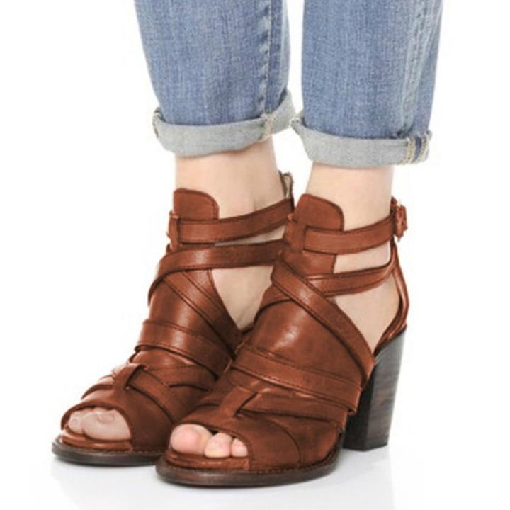 Vintage Buckle Strap Heel Sandals Chunky Heel Sandal
