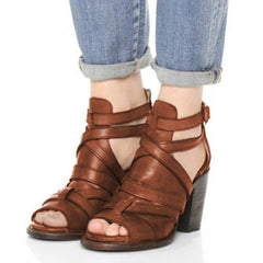 Vintage Buckle Strap Heel Sandals Chunky Heel Sandal