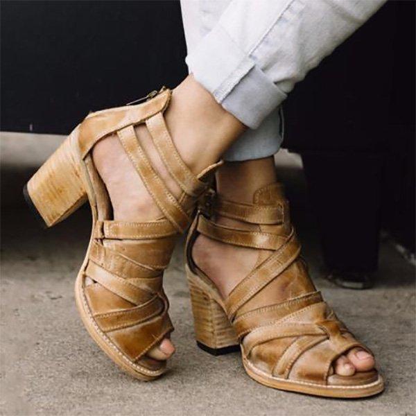Vintage Buckle Strap Heel Sandals Chunky Heel Sandal