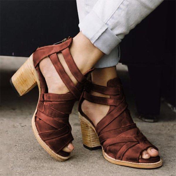 Vintage Buckle Strap Heel Sandals Chunky Heel Sandal