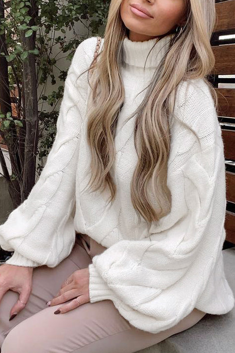 Turtleneck Twist Cable Flared Sleeve Sweater